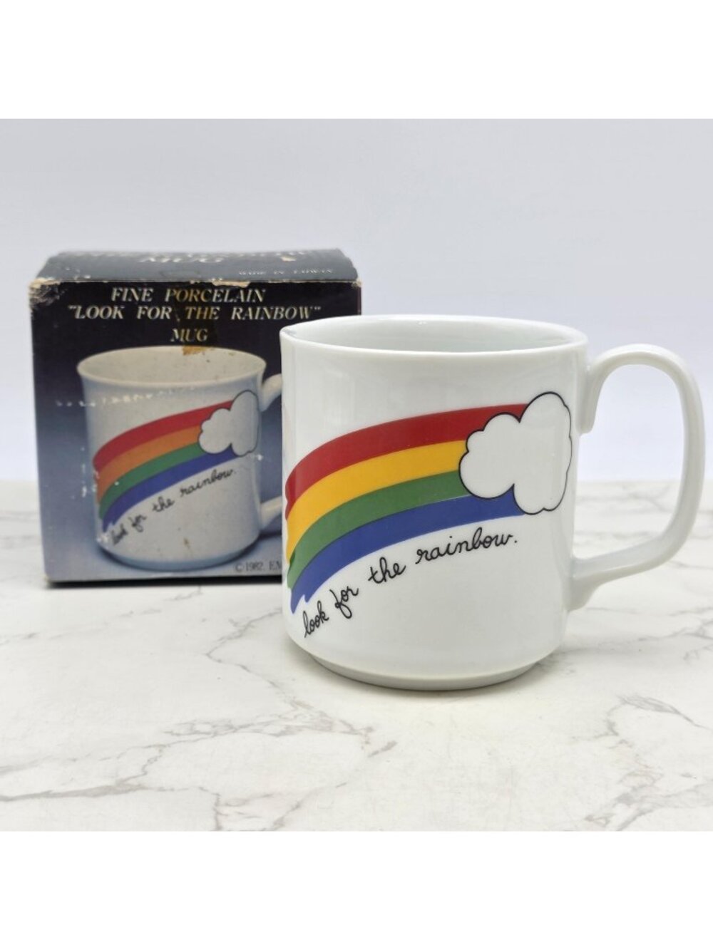 Vintage Emson Look For The Rainbow Coffee Mug Pride Porcelain Boxed 1982 NEW
